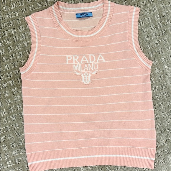 Prada Tops - Prada logo striped sweater vest / sleeveless knit top sz S/M